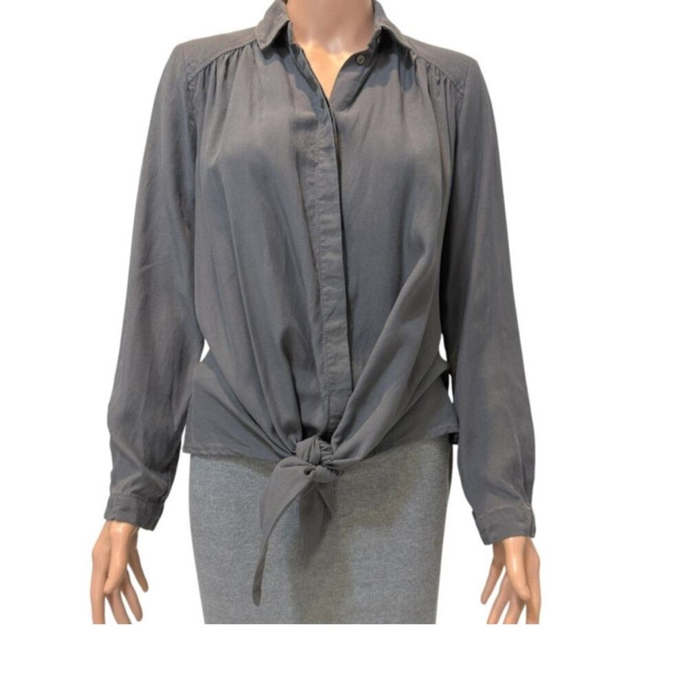 Anthropologie Maeve Tuesday XS button front tie low hem top TLS1 2904